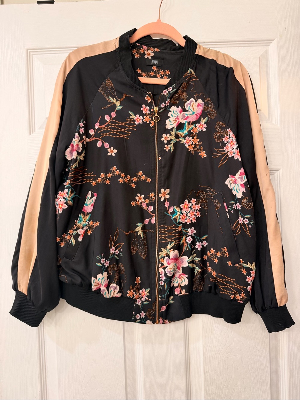F&F Floral Bomber Jacket - Black & Peach